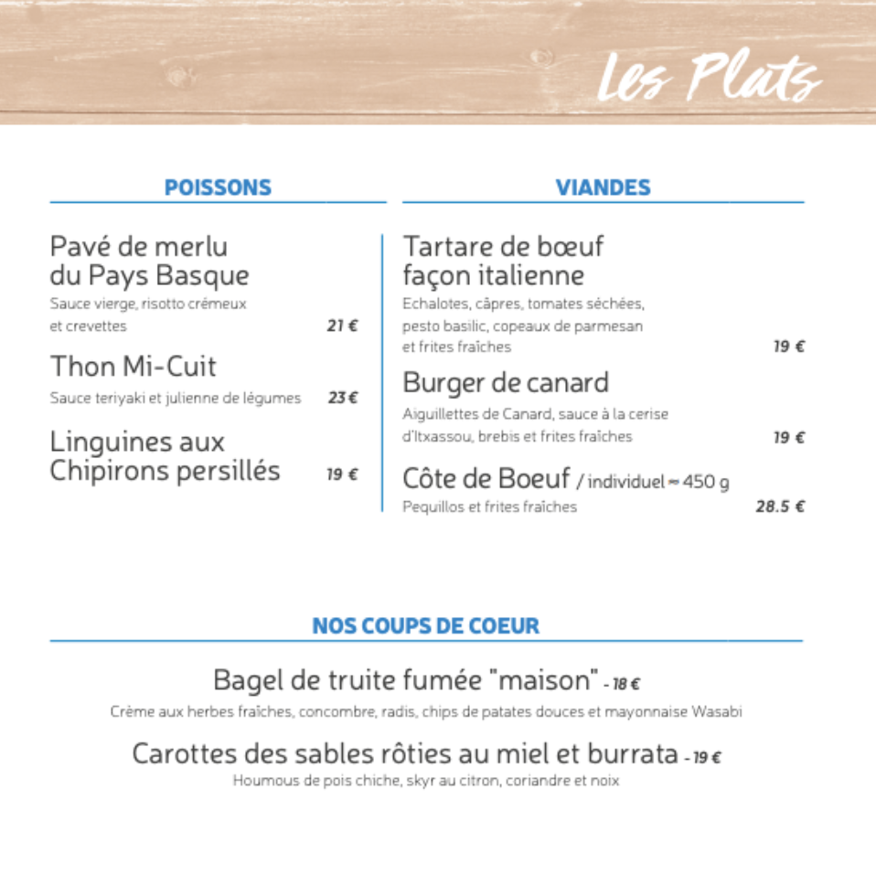 carte des plats