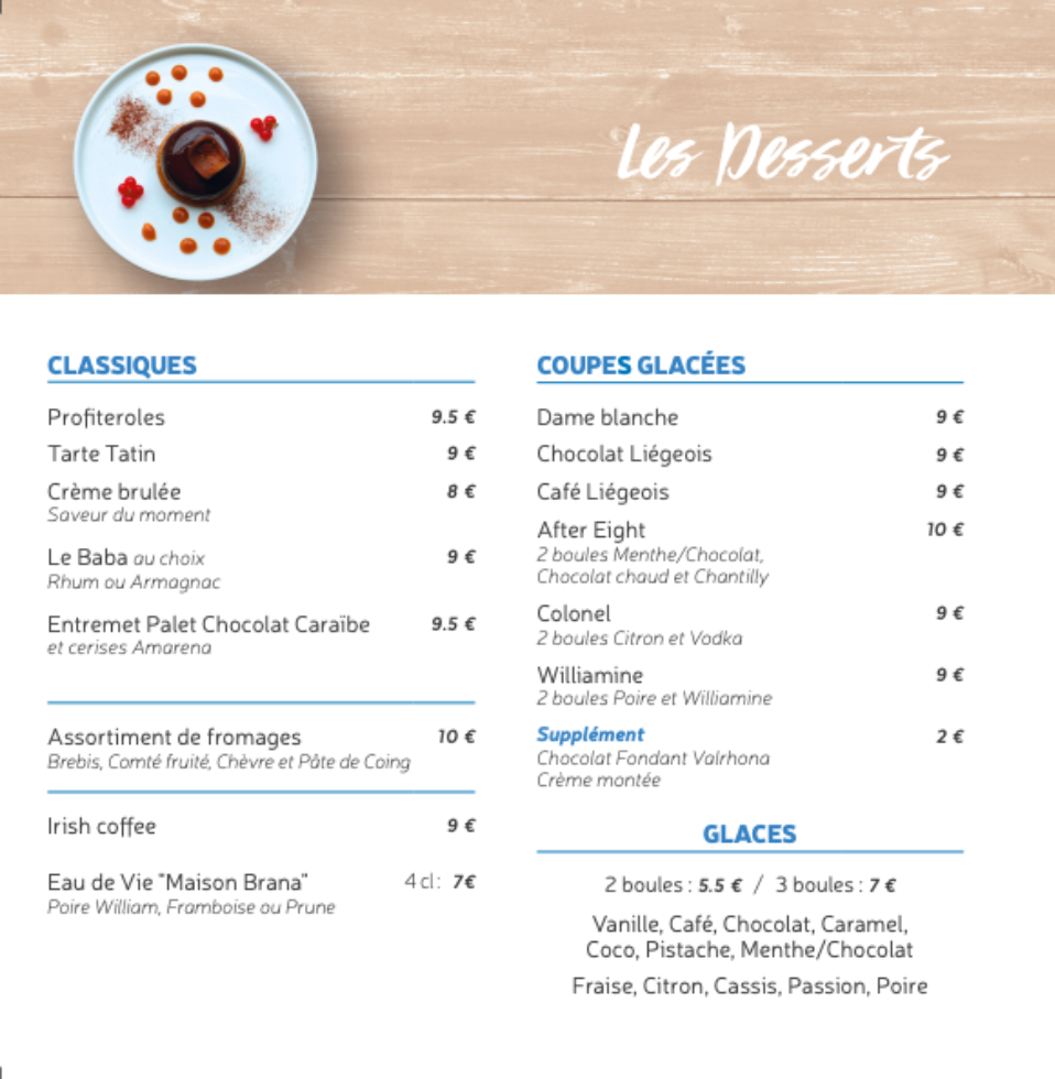 carte des desserts