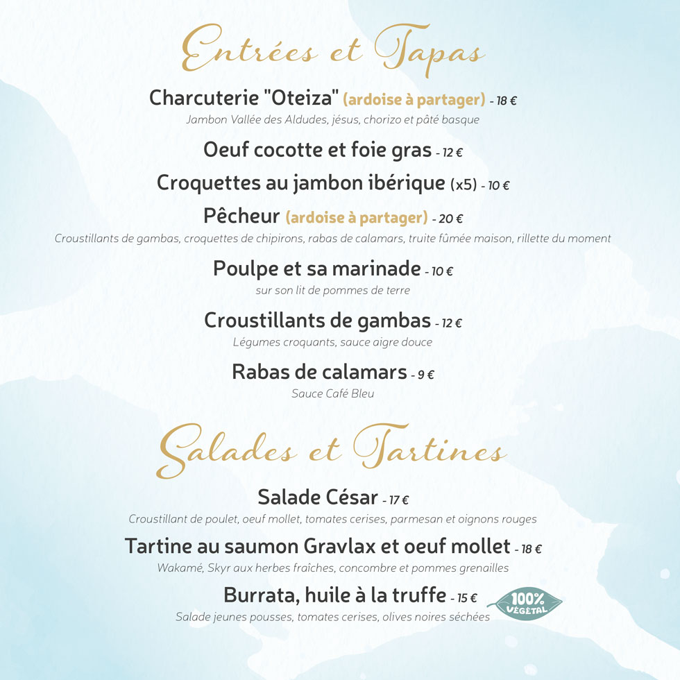 carte des plats