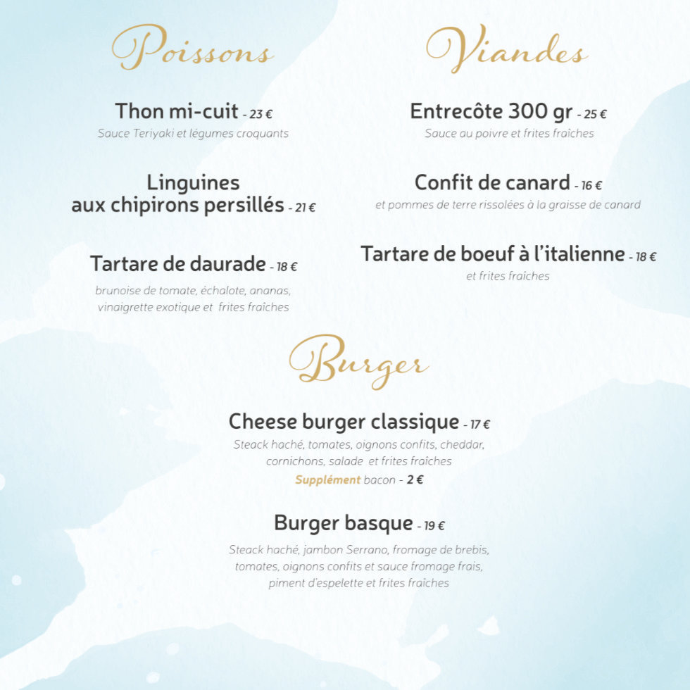carte des desserts