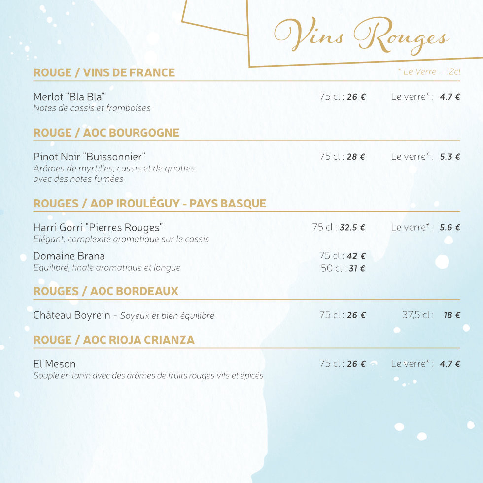 carte des desserts